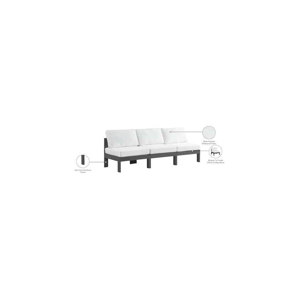 Nizuc White Water Resistant Fabric Outdoor Patio Modular Sofa
