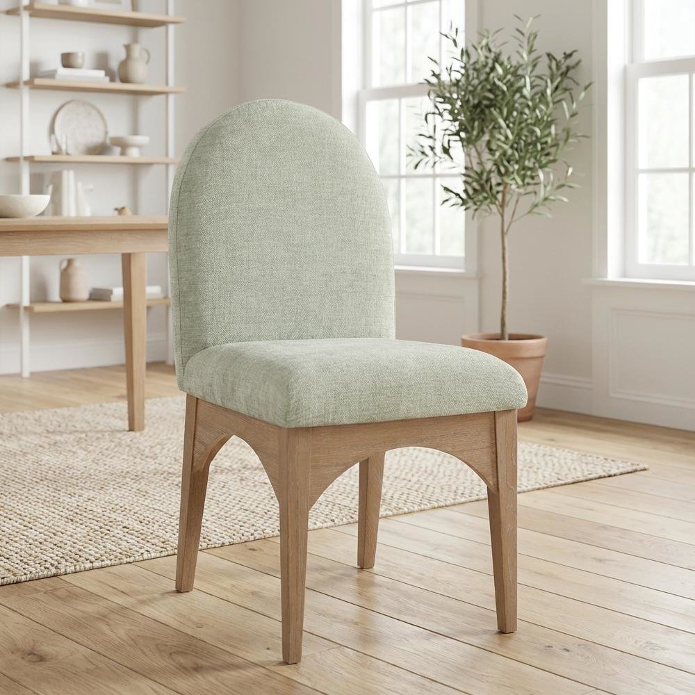 Neutral Chenille Fabric Dining Chair with Art Deco Design and Cushioned Seat