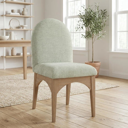 Neutral Chenille Fabric Dining Chair with Art Deco Design and Cushioned Seat