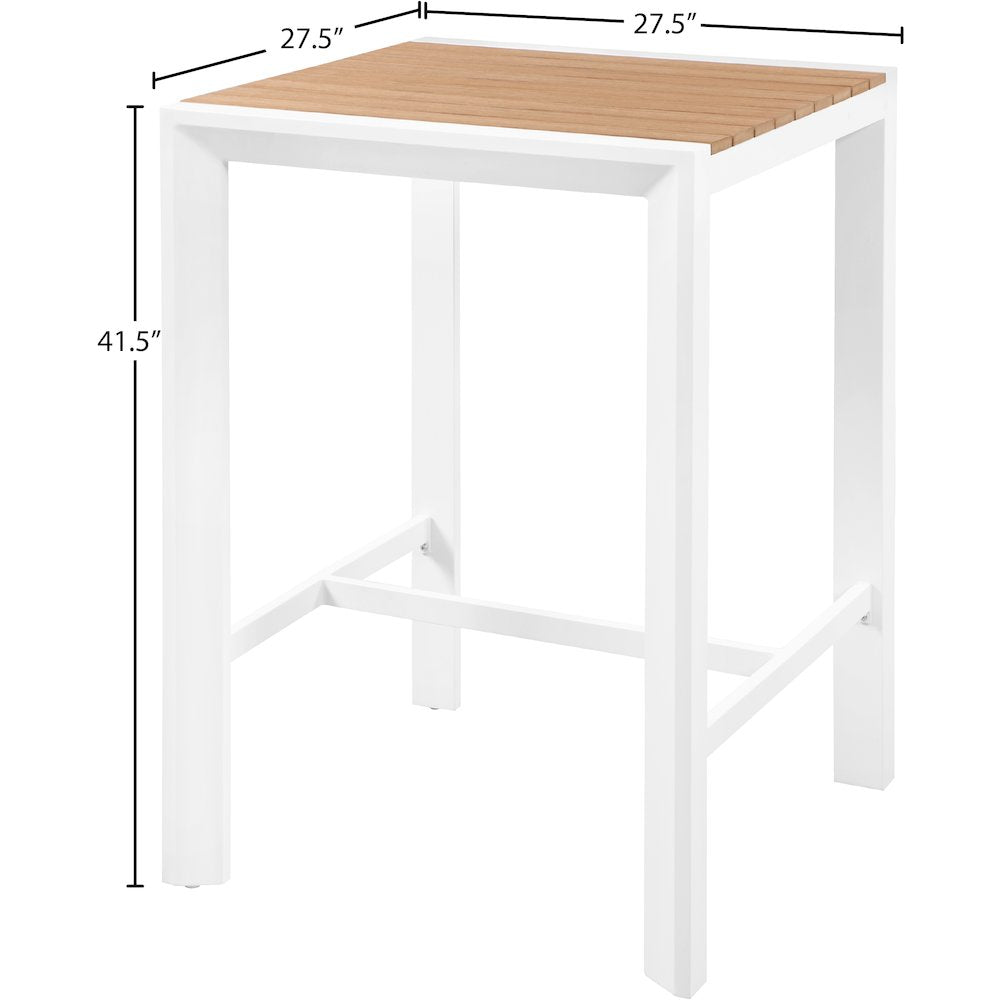 Nizuc Brown Wood Look Accent Paneling Outdoor Patio Aluminum Square Bar Table