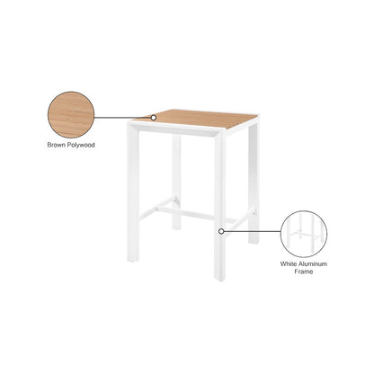 Nizuc Brown Wood Look Accent Paneling Outdoor Patio Aluminum Square Bar Table