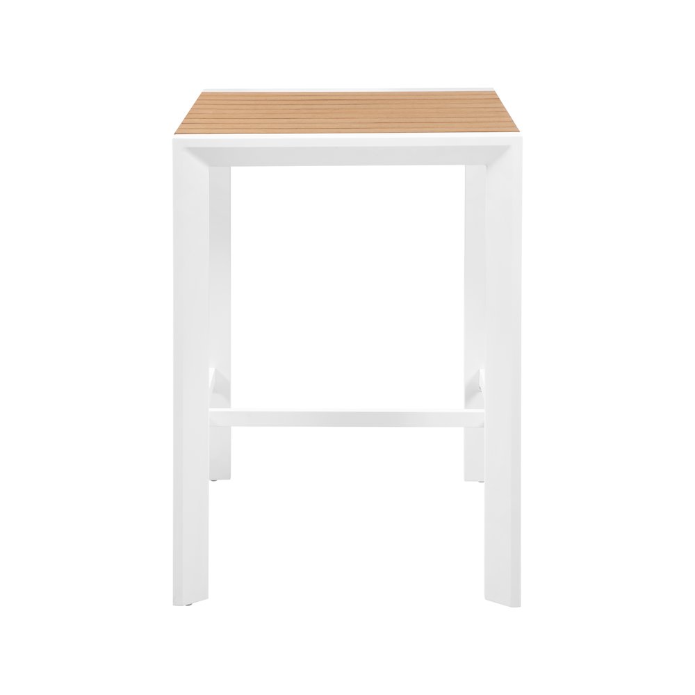 Nizuc Brown Wood Look Accent Paneling Outdoor Patio Aluminum Square Bar Table