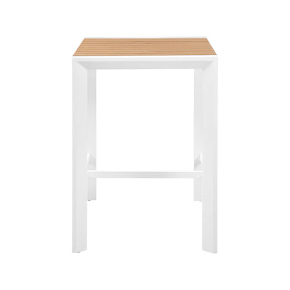 Nizuc Brown Wood Look Accent Paneling Outdoor Patio Aluminum Square Bar Table