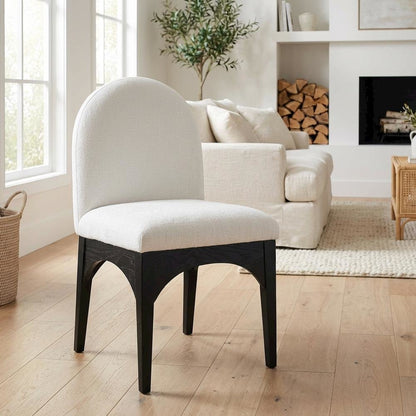 Black Chenille Fabric Dining Chair with Art Deco Style and Cushioned Seat