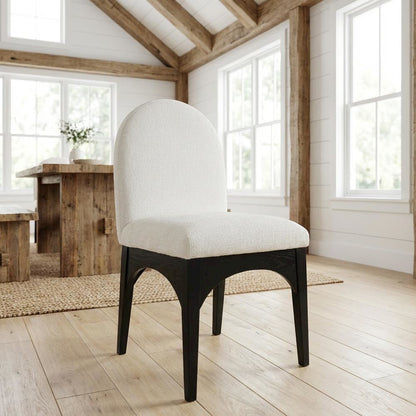 Black Chenille Fabric Dining Chair with Art Deco Style and Cushioned Seat