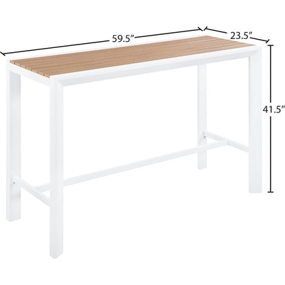 Nizuc Brown Wood Look Accent Paneling Outdoor Patio Aluminum Rectangle Bar Table