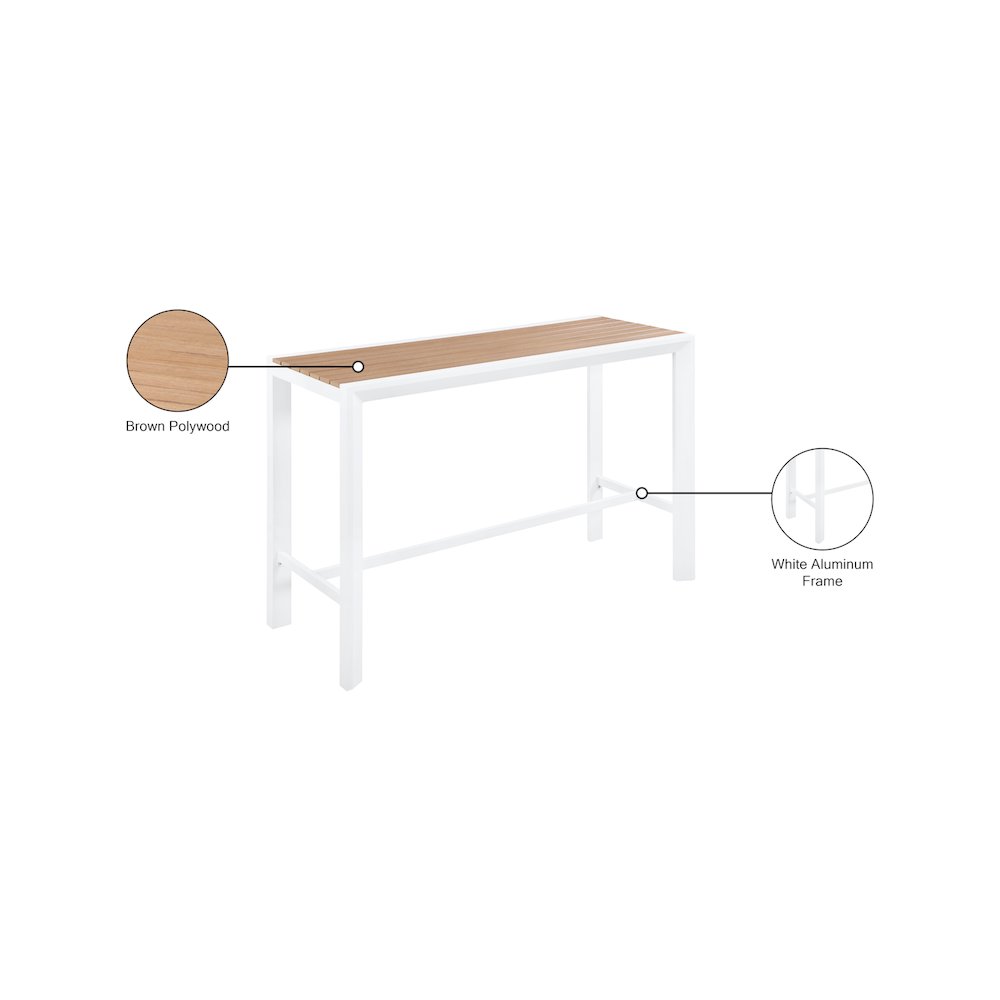 Nizuc Brown Wood Look Accent Paneling Outdoor Patio Aluminum Rectangle Bar Table