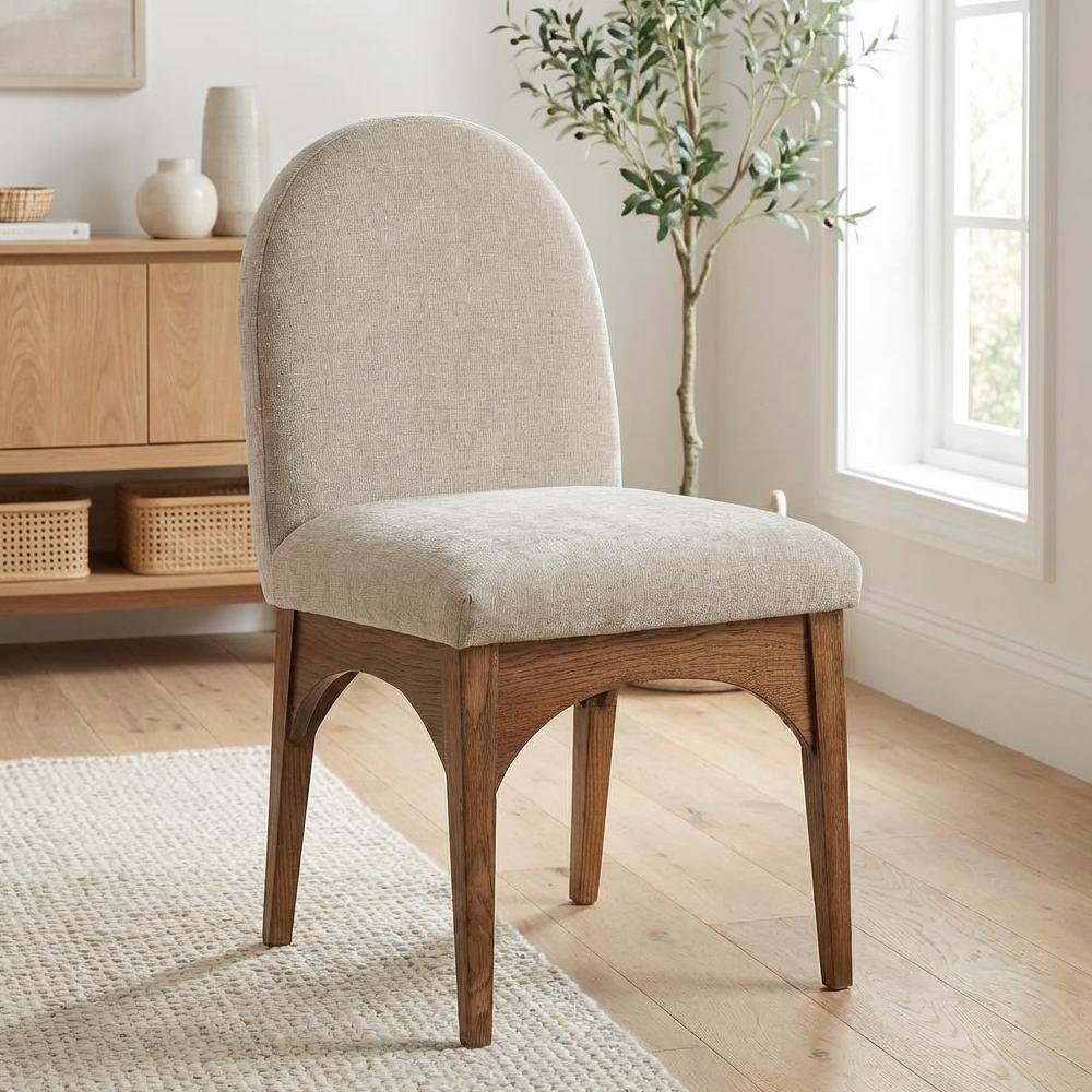 Walnut Dining Chair with Beige Chenille Upholstery and Art Deco Style