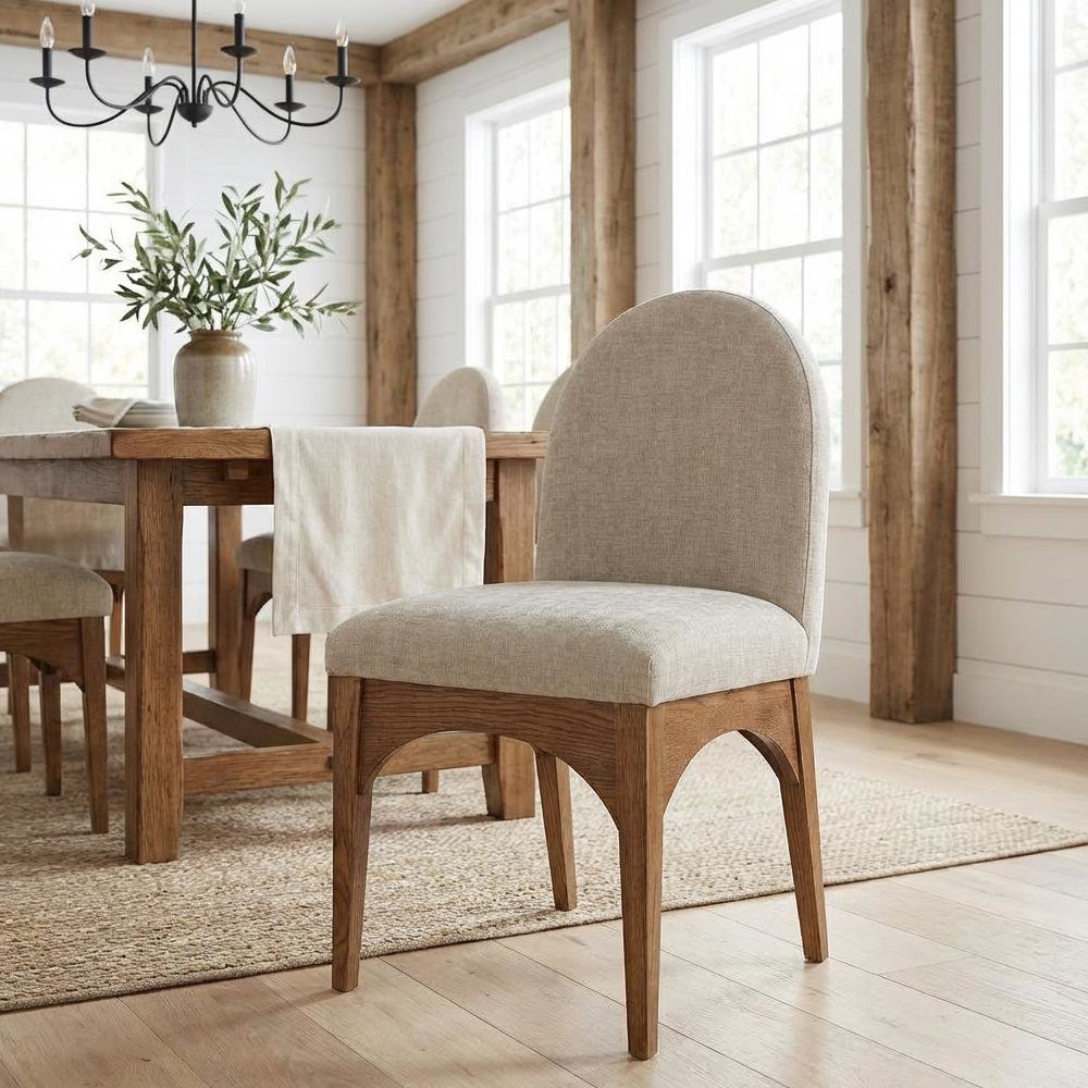 Walnut Dining Chair with Beige Chenille Upholstery and Art Deco Style