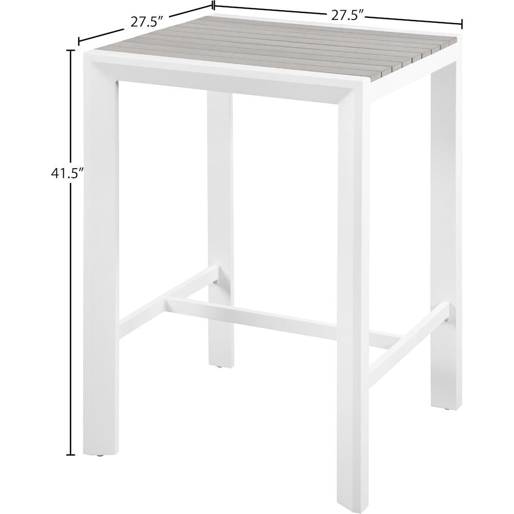 Nizuc Grey Wood Look Accent Paneling Outdoor Patio Aluminum Square Bar Table