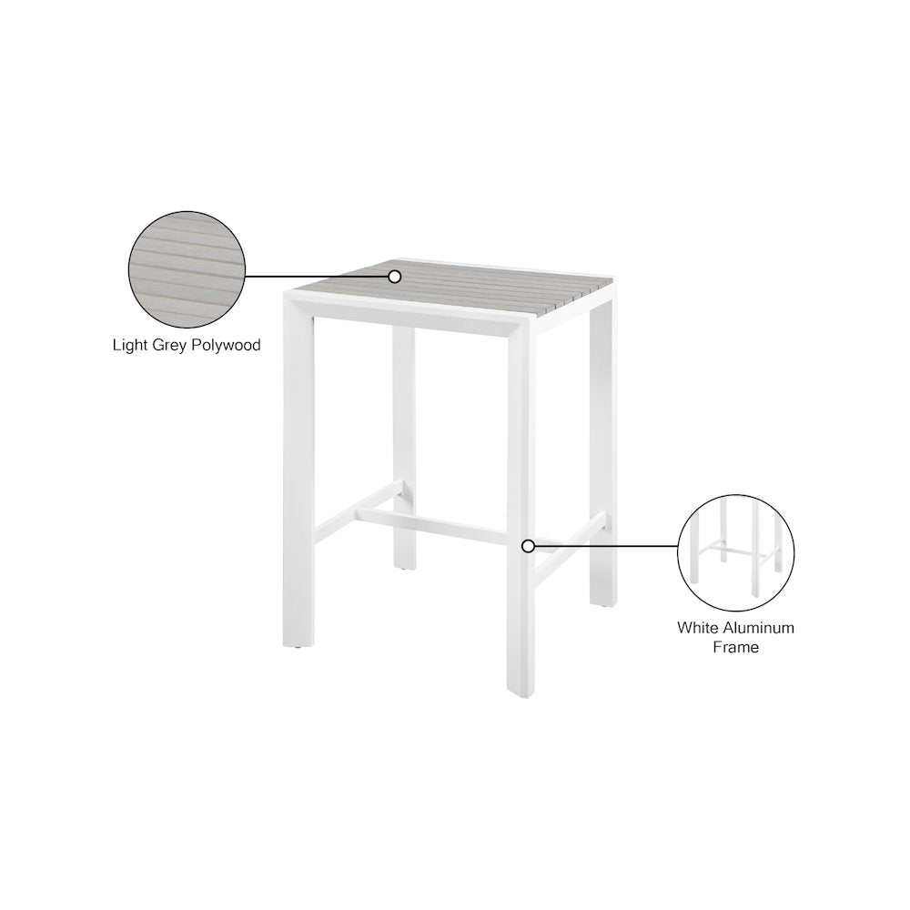 Nizuc Grey Wood Look Accent Paneling Outdoor Patio Aluminum Square Bar Table