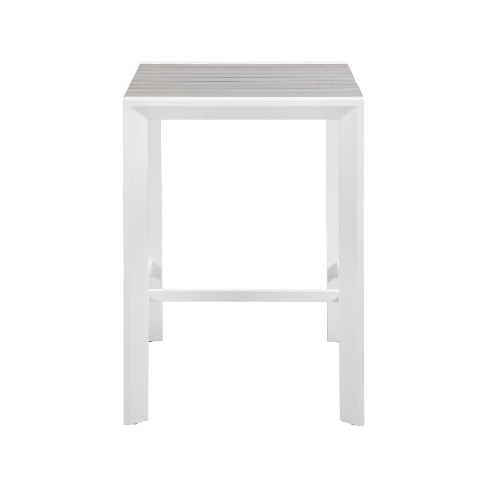 Nizuc Grey Wood Look Accent Paneling Outdoor Patio Aluminum Square Bar Table