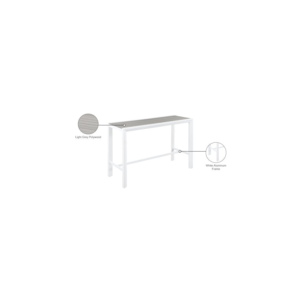 Nizuc Grey Wood Look Accent Paneling Outdoor Patio Aluminum Rectangle Bar Table