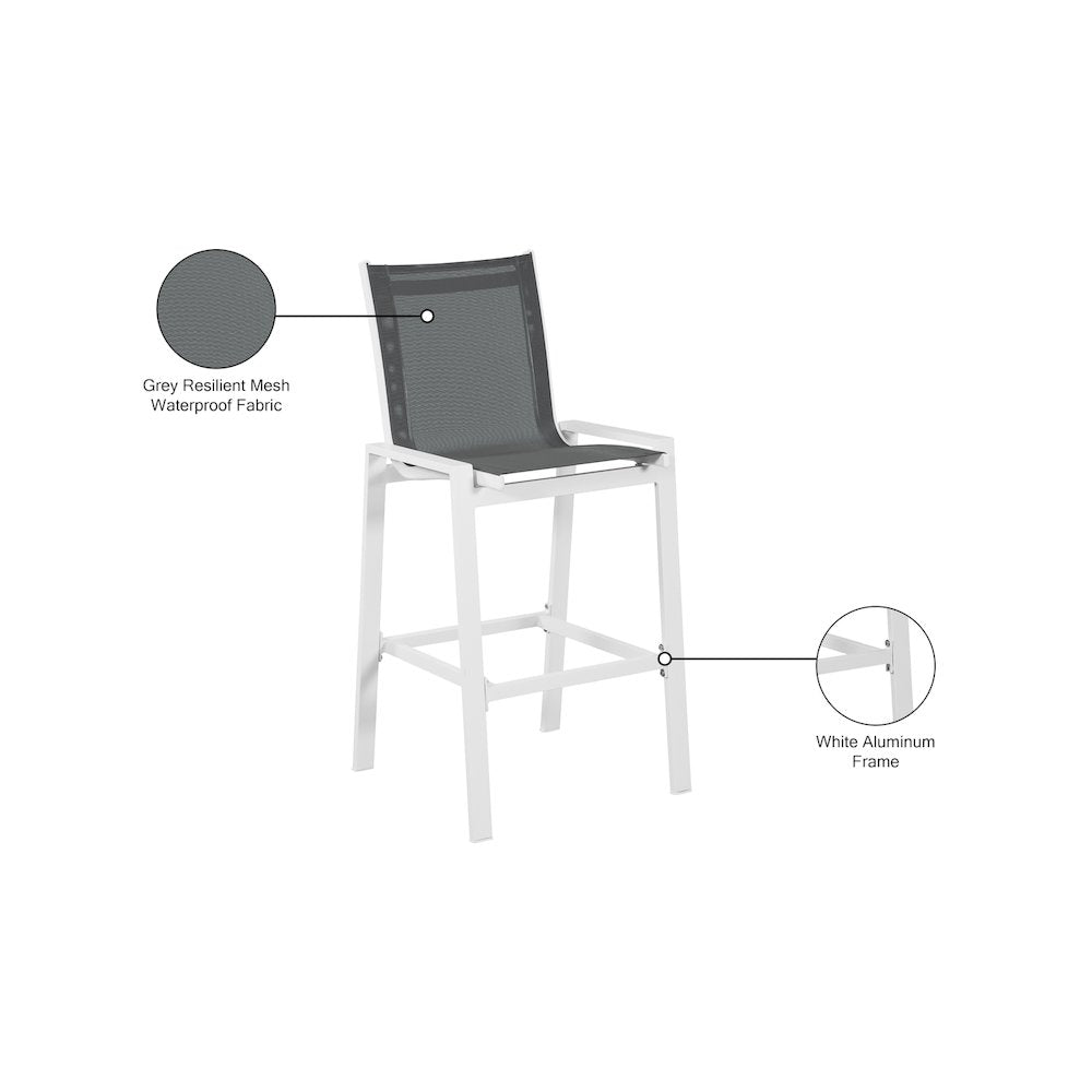 Nizuc Grey Mesh Water Resistant Fabric Outdoor Patio Barstool, Set of 2