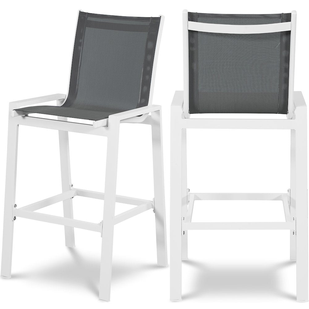 Nizuc Grey Mesh Water Resistant Fabric Outdoor Patio Barstool, Set of 2