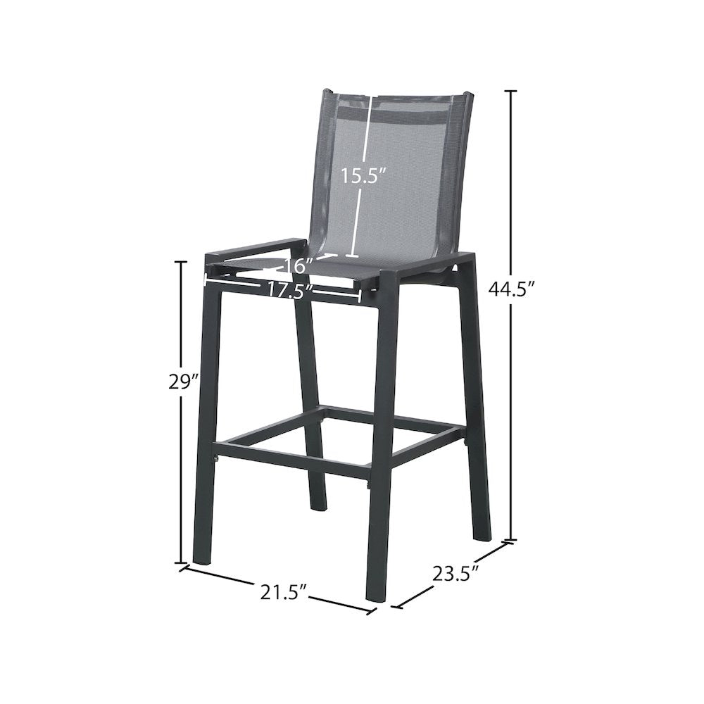 Nizuc Black Mesh Water Resistant Fabric Outdoor Patio Barstool, Set of 2