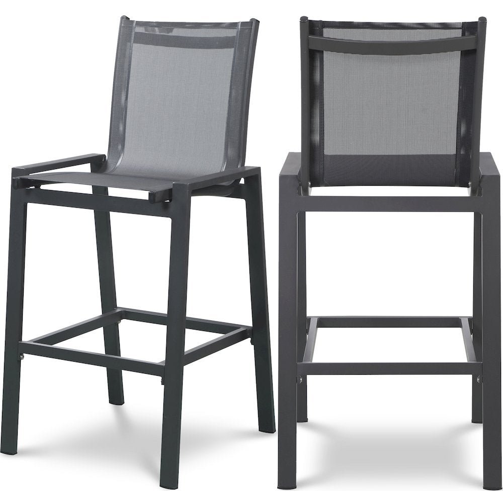 Nizuc Black Mesh Water Resistant Fabric Outdoor Patio Barstool, Set of 2