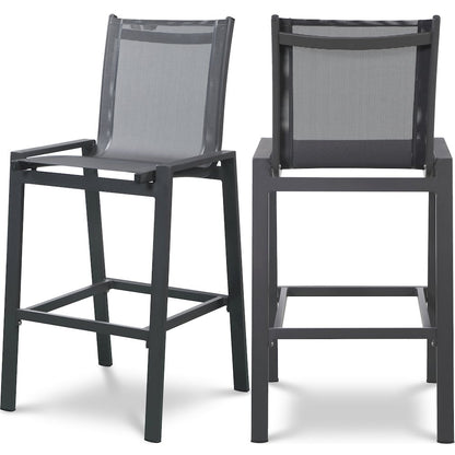 Nizuc Black Mesh Water Resistant Fabric Outdoor Patio Barstool, Set of 2