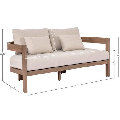 Newport 65" Beige Water Resistant Fabric Upholstered Outdoor Patio Loveseat