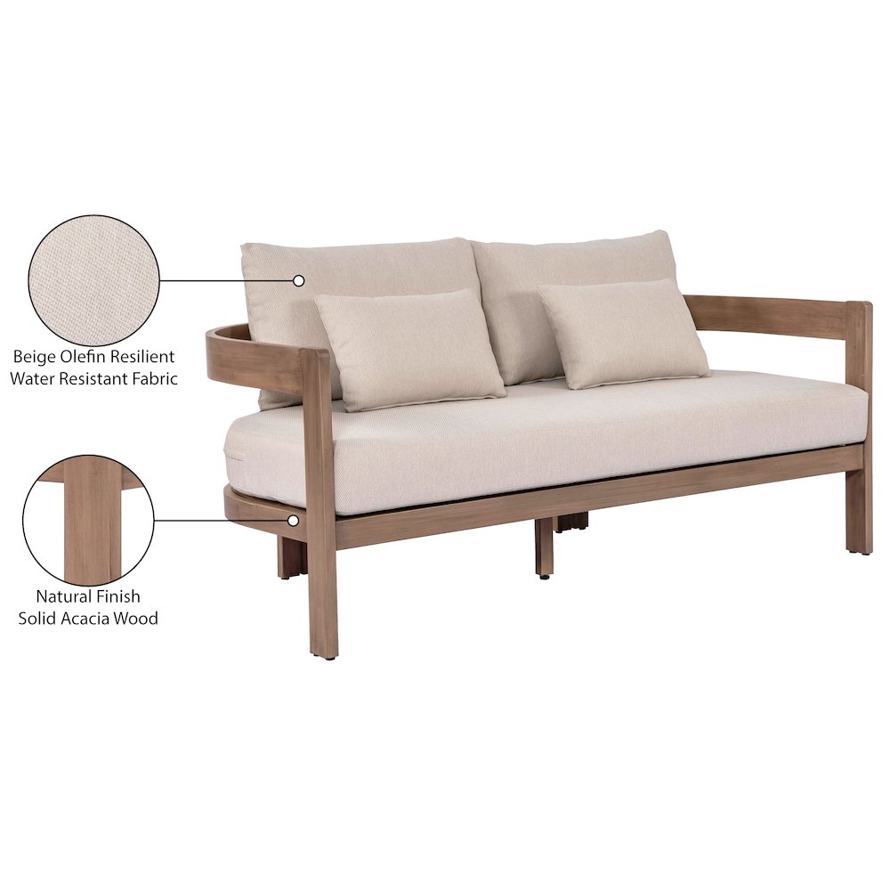 Newport 65" Beige Water Resistant Fabric Upholstered Outdoor Patio Loveseat