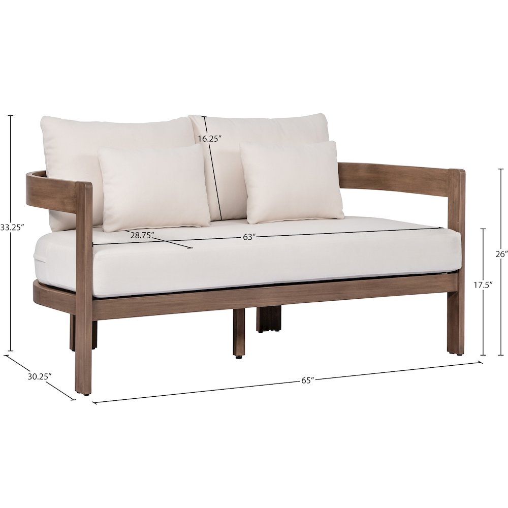 Newport 65" Cream Water Resistant Fabric Upholstered Outdoor Patio Loveseat