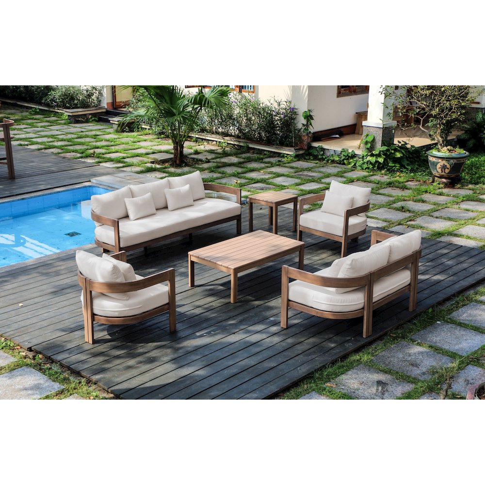 Newport 65" Cream Water Resistant Fabric Upholstered Outdoor Patio Loveseat