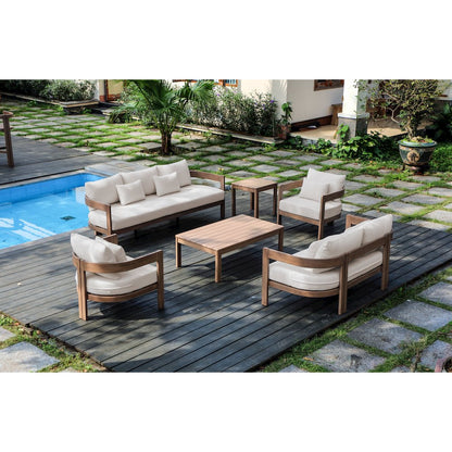 Newport 65" Cream Water Resistant Fabric Upholstered Outdoor Patio Loveseat