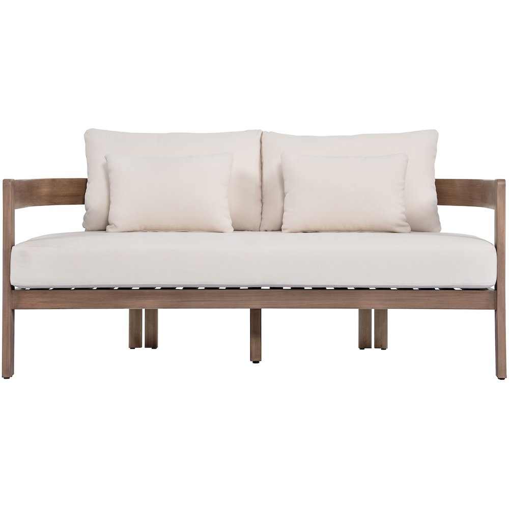 Newport 65" Cream Water Resistant Fabric Upholstered Outdoor Patio Loveseat