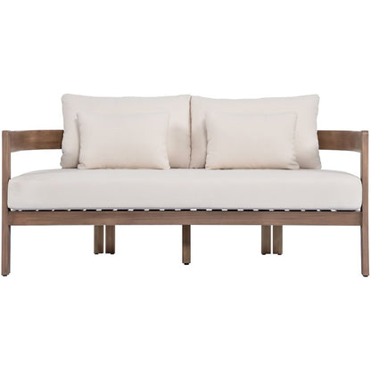 Newport 65" Cream Water Resistant Fabric Upholstered Outdoor Patio Loveseat