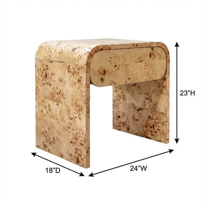 Burl Wood Nightstand with Mid Century Style