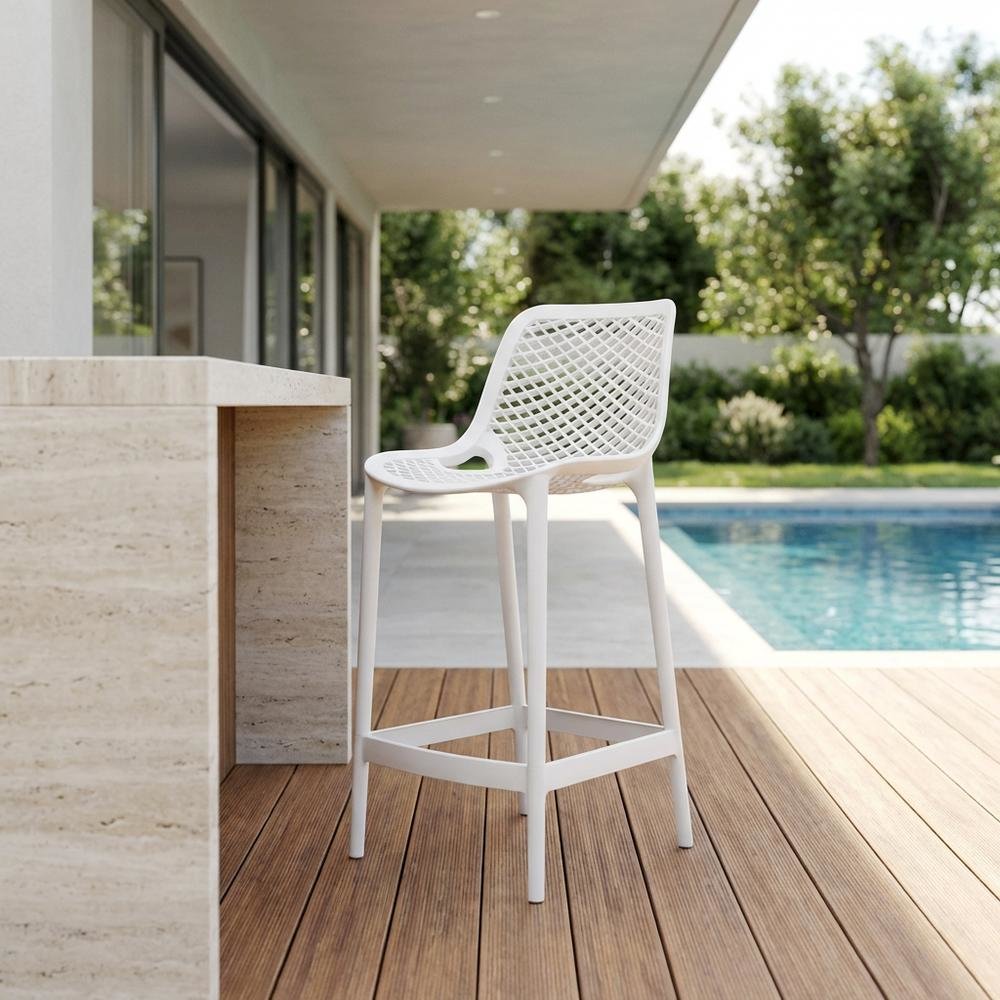 White Outdoor Patio Stool Set Of 4 With Anti-Uv Finish And Contemporary Style