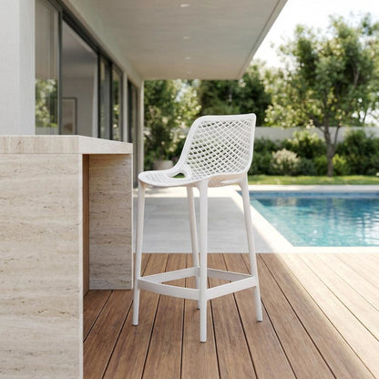 White Outdoor Patio Stool Set Of 4 With Anti-Uv Finish And Contemporary Style