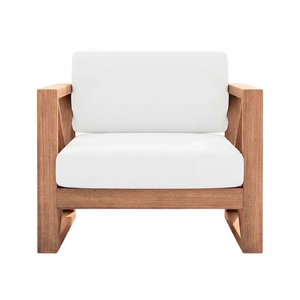 White Fabric Outdoor Chair With Pillow, Finish, Contemporary Style