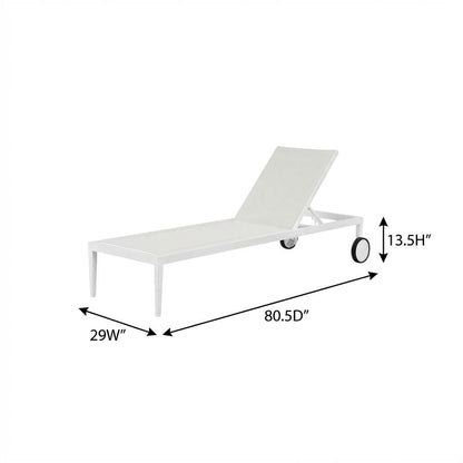 White Mesh Fabric Outdoor Patio Chaise Lounge Chair With Contemporary Style
