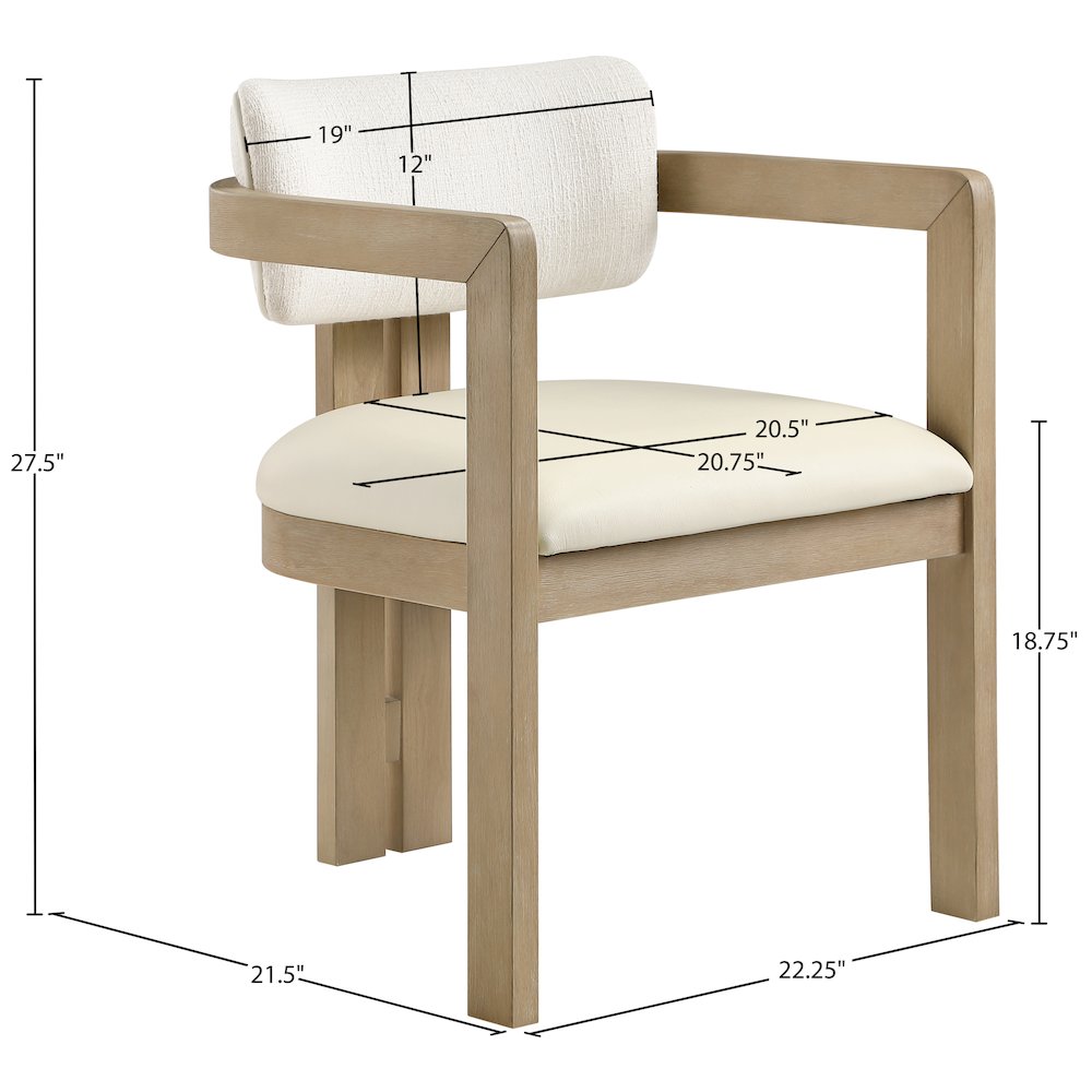 Ravina Cream Vegan Leather and Linen Fabric Upholstered Dining Chair, Set of 2