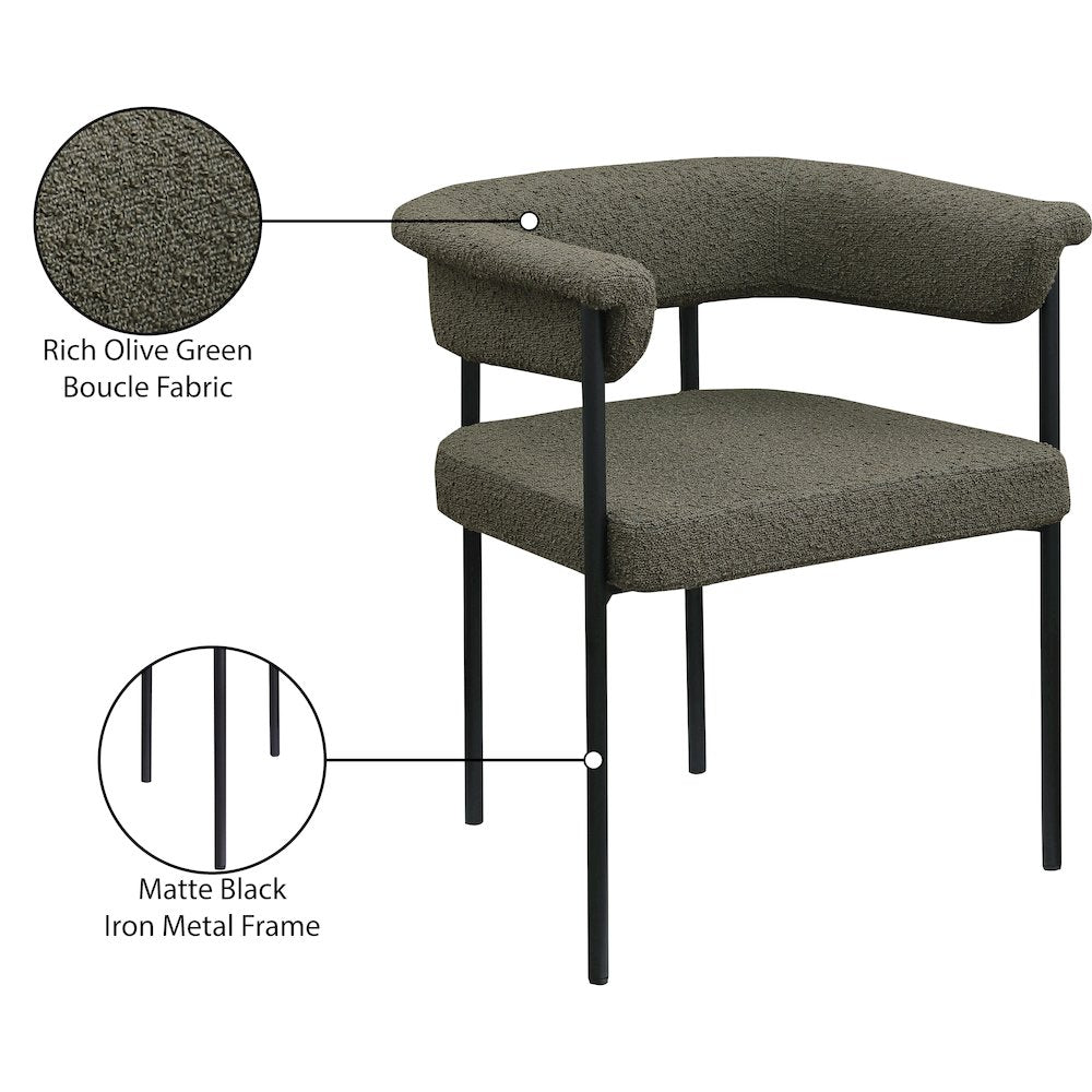 Malin Olive Boucle Fabric Dining Chair, Set of 2