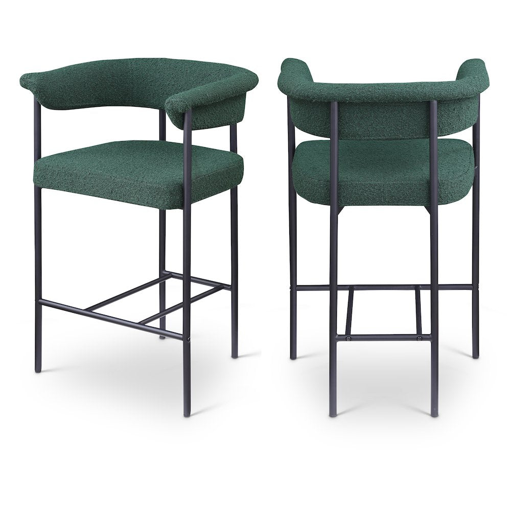 Malin Green Boucle Fabric Counter Stool, Set of 2