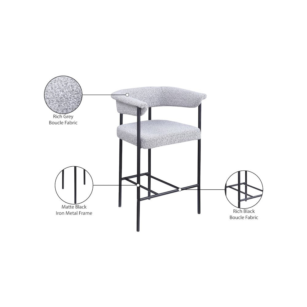 Malin Grey Boucle Fabric Counter Stool, Set of 2