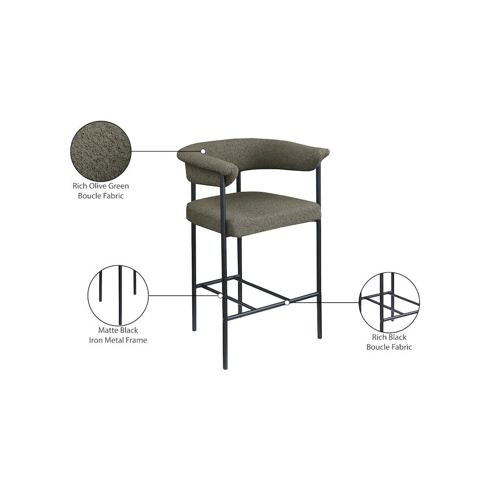 Malin Olive Boucle Fabric Counter Stool, Set of 2