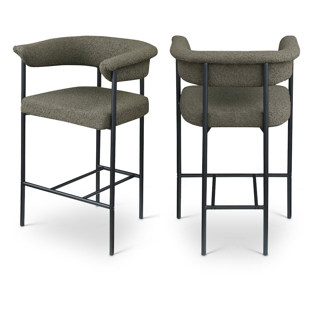 Malin Olive Boucle Fabric Counter Stool, Set of 2