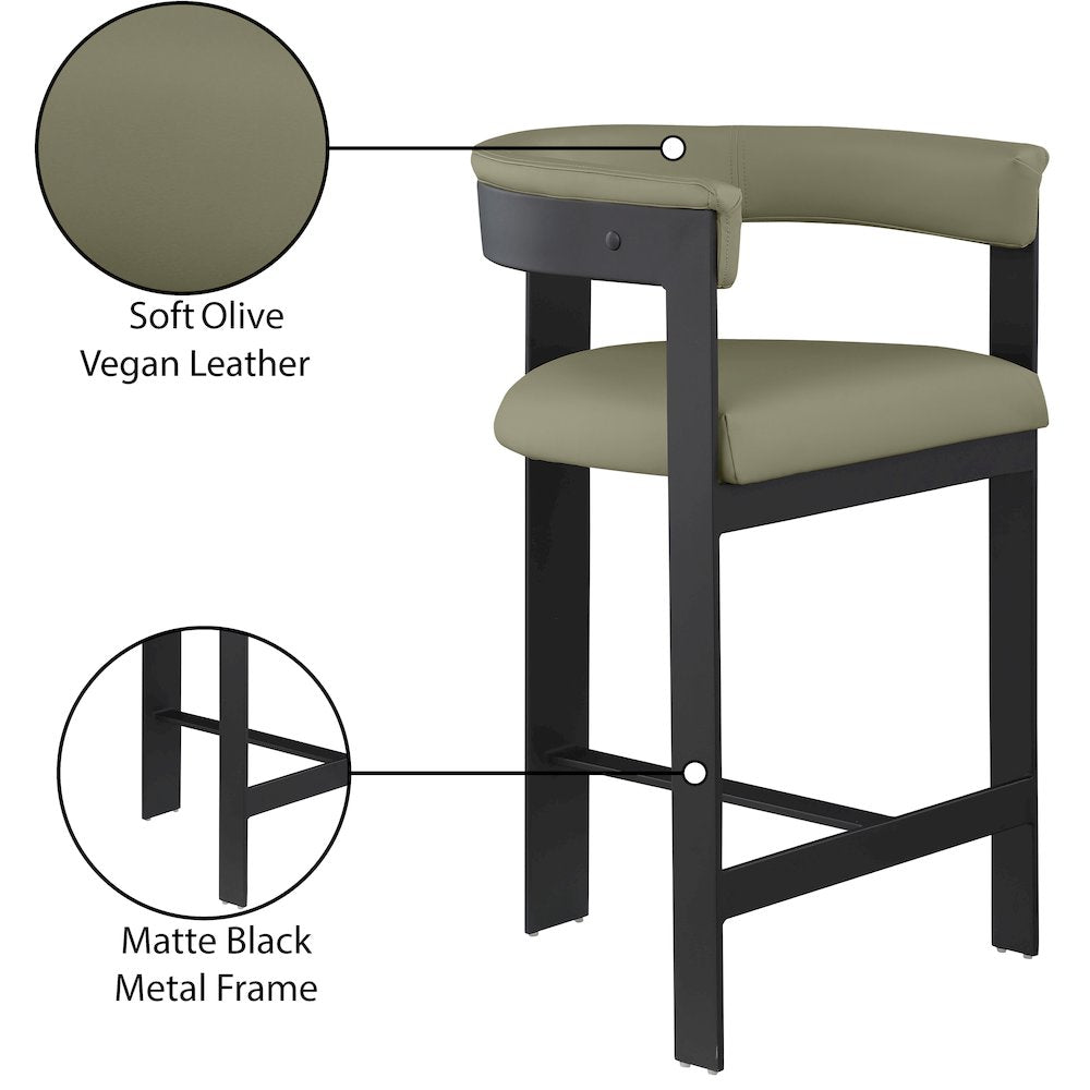 Romeo Olive Green Vegan Leather Counter Stool, Set of 2