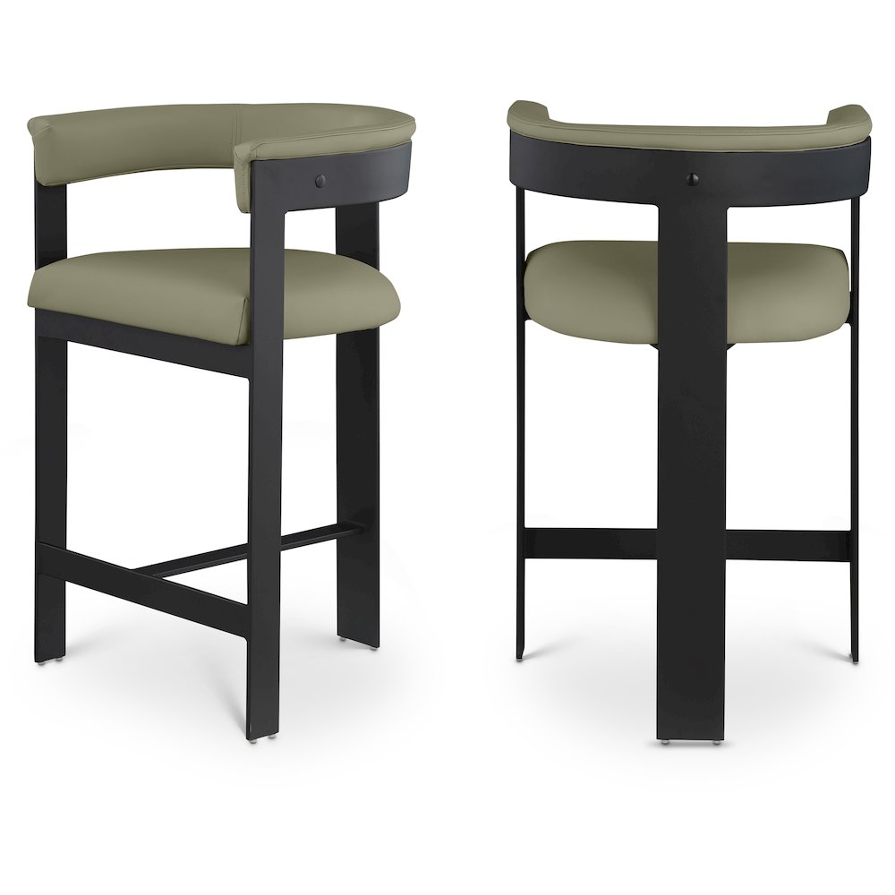 Romeo Olive Green Vegan Leather Counter Stool, Set of 2
