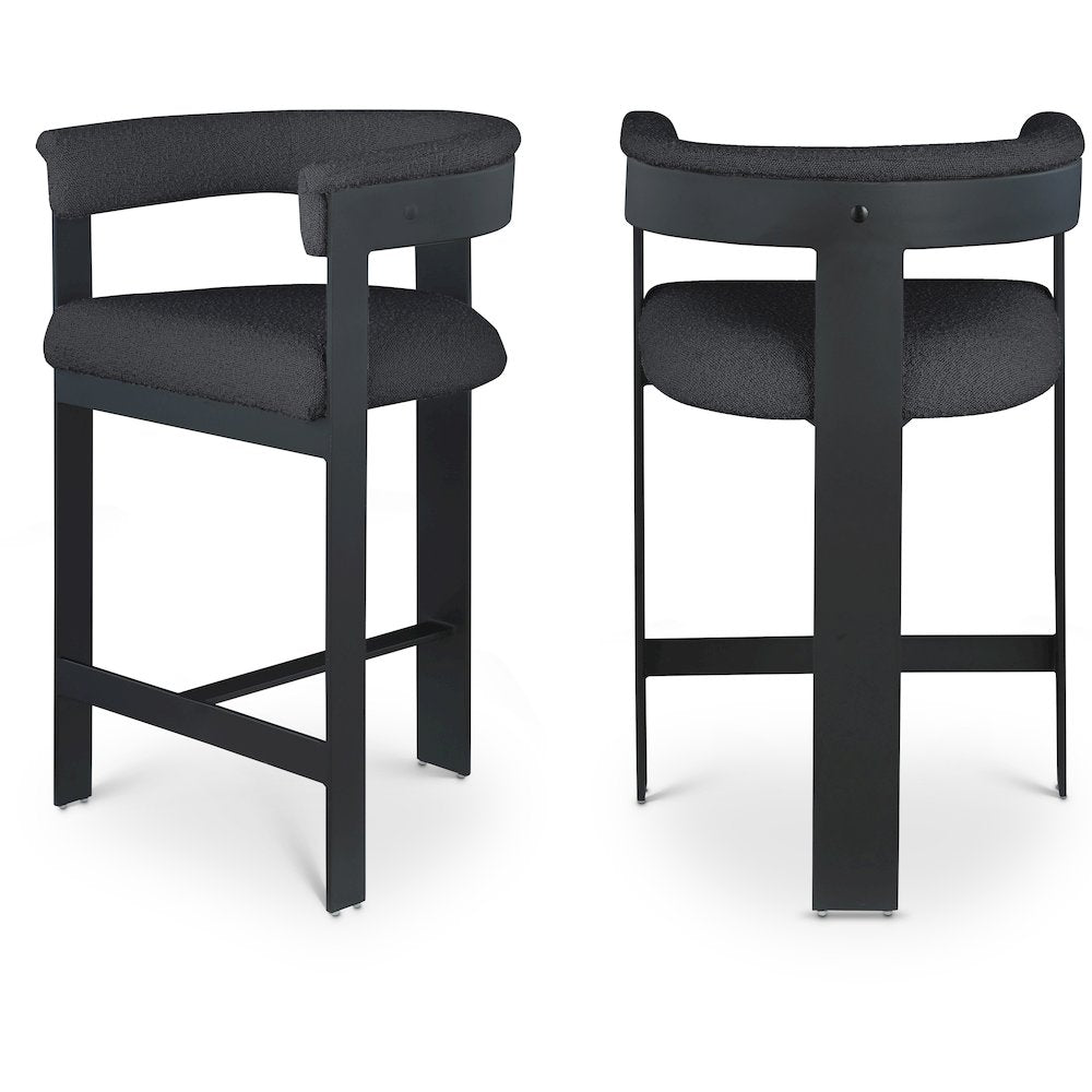 Romeo Black Boucle Fabric Counter Stool, Set of 2