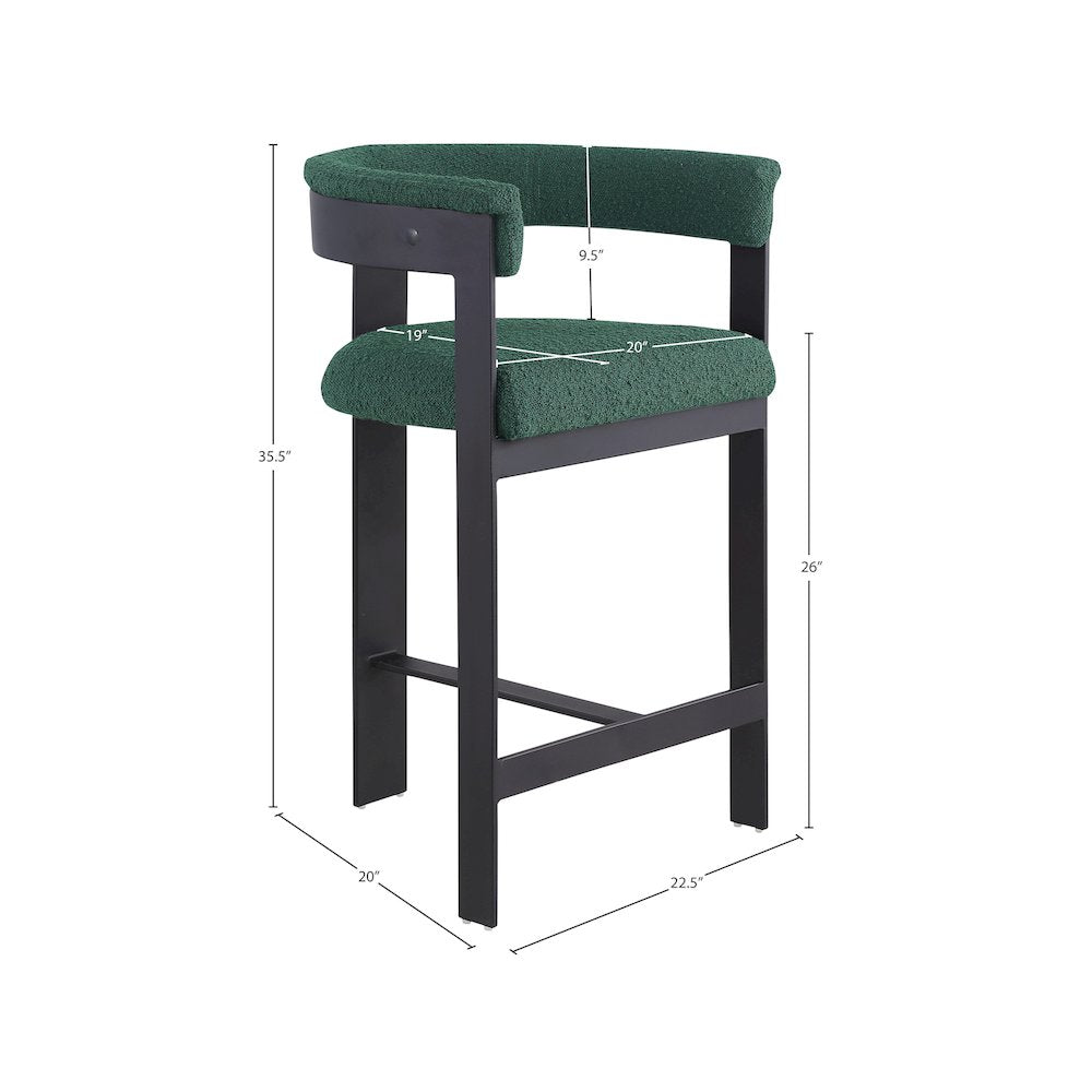 Romeo Green Boucle Fabric Counter Stool, Set of 2