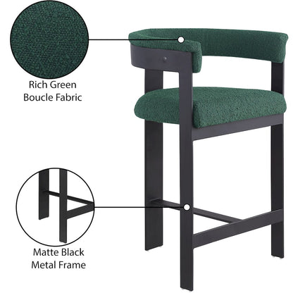 Romeo Green Boucle Fabric Counter Stool, Set of 2