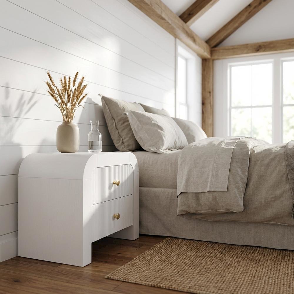 Contemporary White Nightstand with Smooth Finish for Bedroom Use