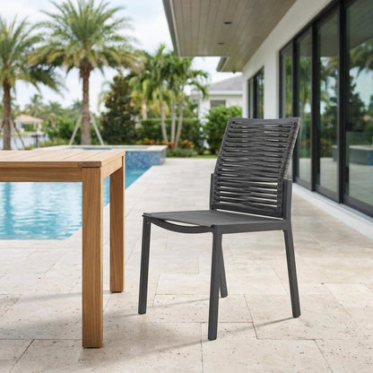 Gray Rope Fabric Outdoor Patio Dining Side Chair Set Of 2, Contemporary Style