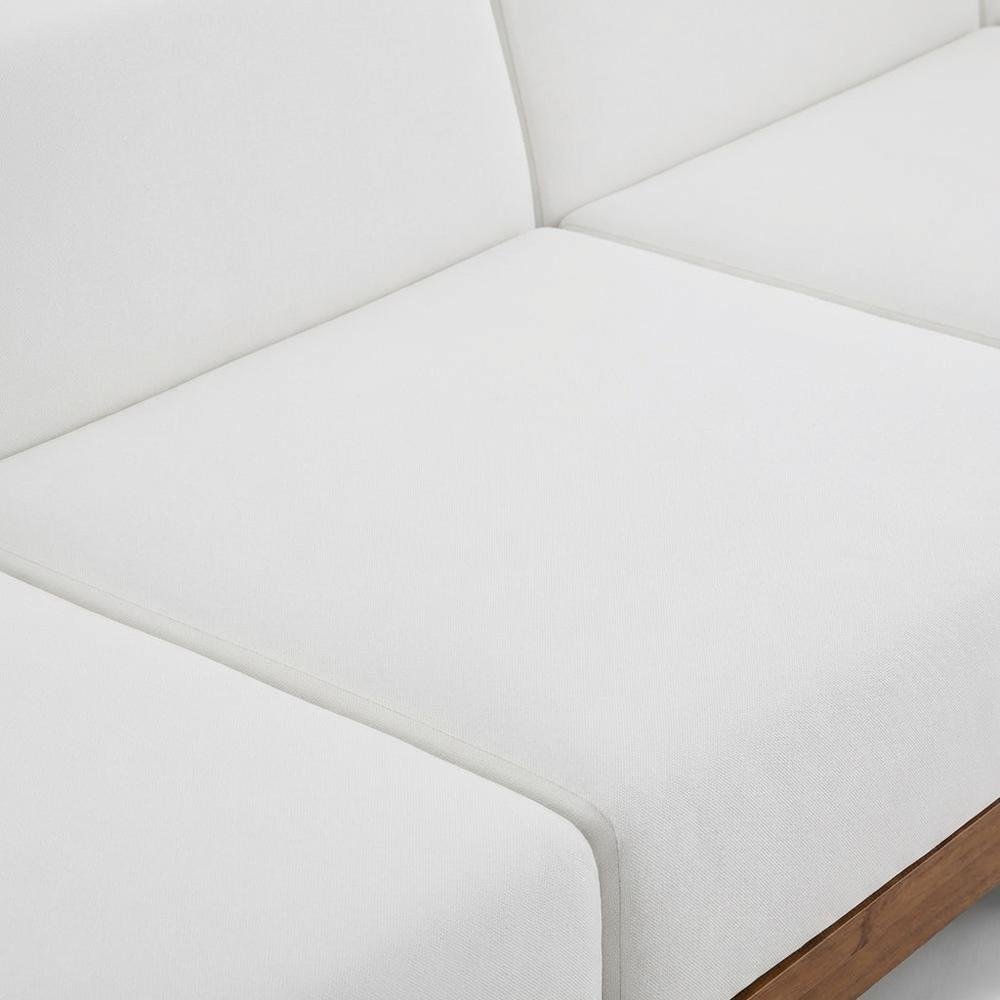 Contemporary White Fabric Outdoor Modular Sofa For Patio With Acacia Wood Finish