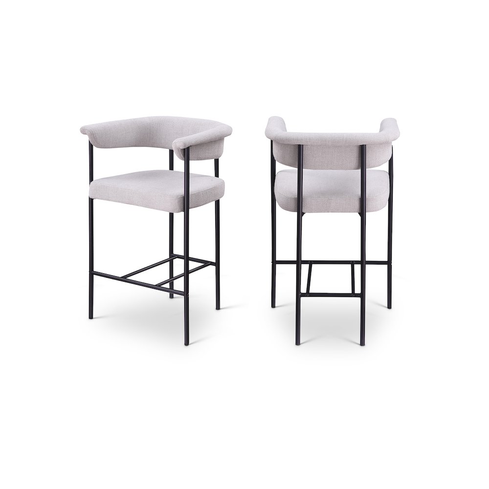 Malin Grey Linen Textured Fabric Counter Stool, Set of 2