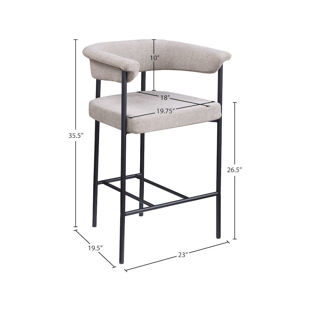 Malin Taupe Linen Textured Fabric Counter Stool, Set of 2